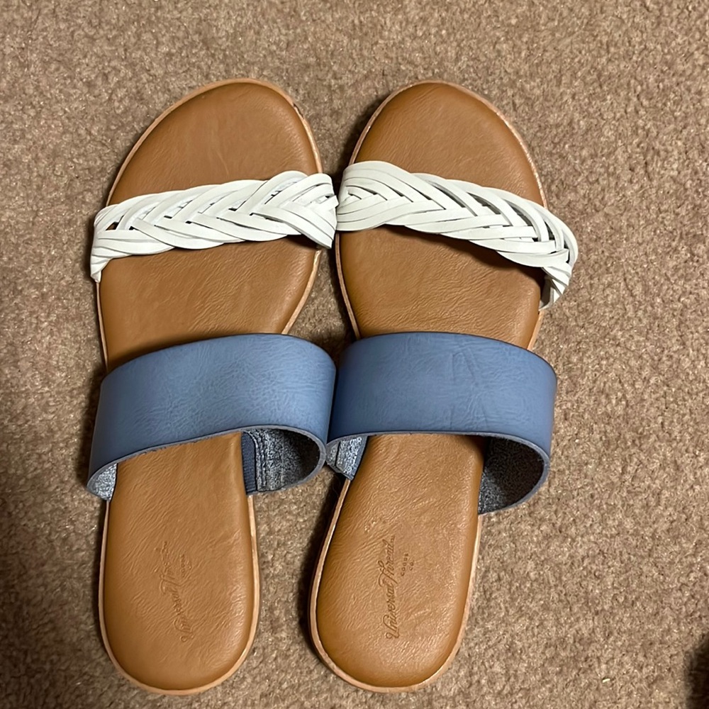 Blue and white sandals